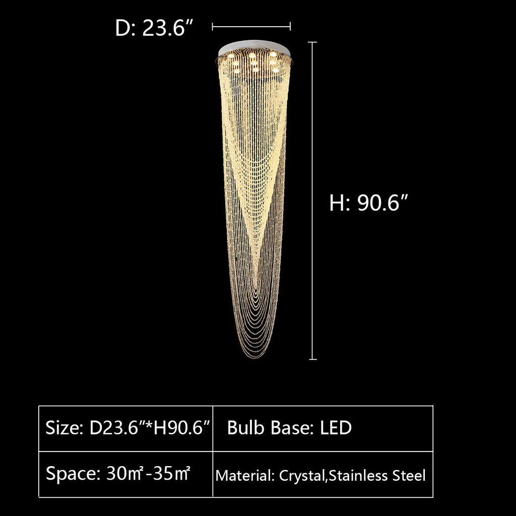 Extra Large Affordable Luxury Tiered Tassel Watefall Crystal Chandelier for Spiral Staircase/Villa/Hotel Lobby/Foyer