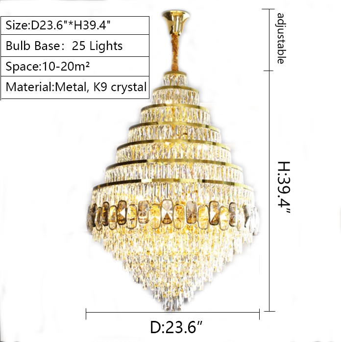 Honeycomb Shaped Ceiling Chandelier Extra Large Crystal Light Fixture For Foyer Staircase/ Entryway In Gold Finish Secondary image