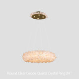 Premium 24-47 Inch Round Clear Geode Quartz Crystal Ring Pendant Light Modern Chandelier for Living Room - CasaraHouse