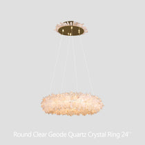 Premium 24-47 Inch Round Clear Geode Quartz Crystal Ring Pendant Light Modern Chandelier for Living Room - CasaraHouse