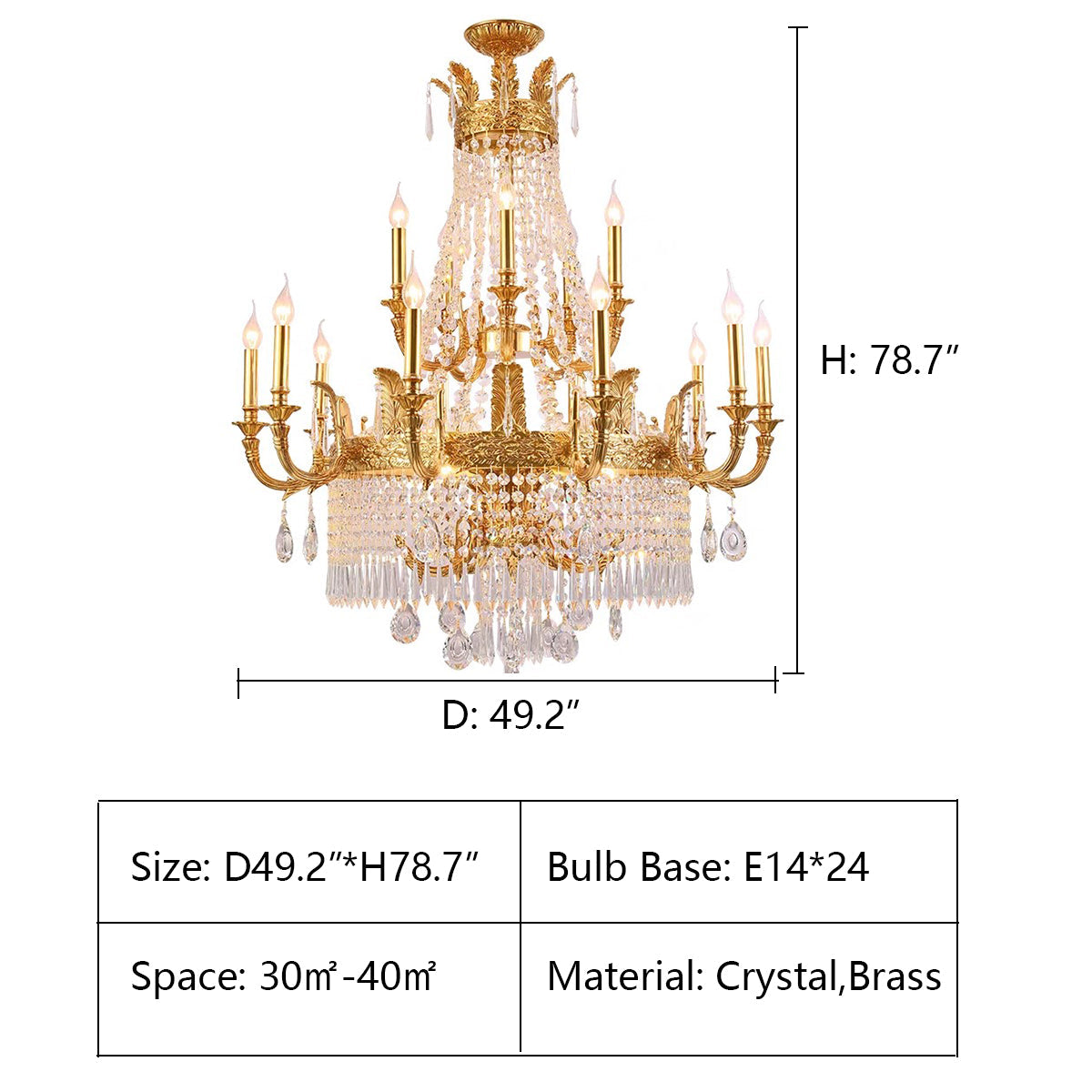 Stunning Oversized Luxury Golden Metal Candle Crystal Tassel Chandelier  For High-ceiling Staircase/Entryway/Living/Meeting Room