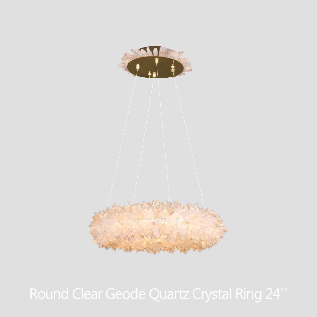 Cervine Quartz Stone Round Clear Geode Quartz Crystal Ring Chandelier