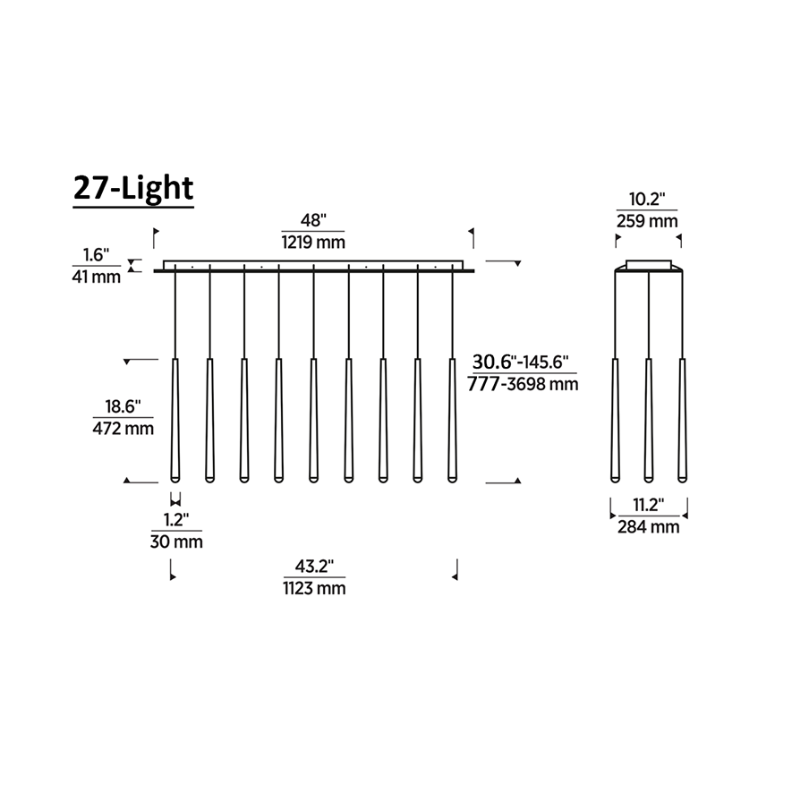 Pyramid Linear Chandelier 48" 27-Light