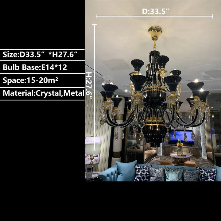 Maria Classic Branch Crystal Chandelier with Candle Design in Black and Gold