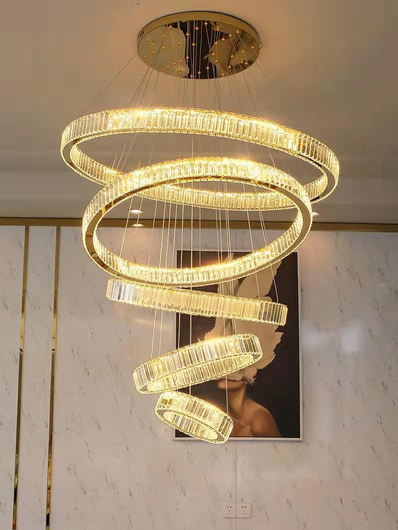 Modern Front Entryway Chandelier 3/4/5/6/7 Rings Crystal Gold/ Chrome Finish Ceiling Lamp