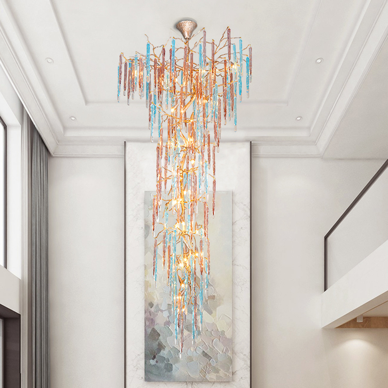 Dora Raindrop Colorful Crystal Staircase Chandelier