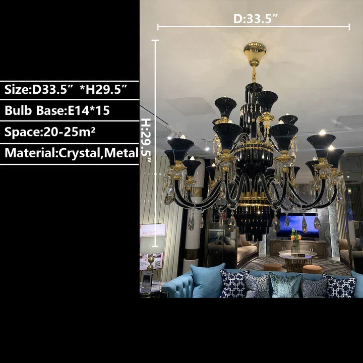 Maria Classic Branch Crystal Chandelier with Candle Design in Black and Gold