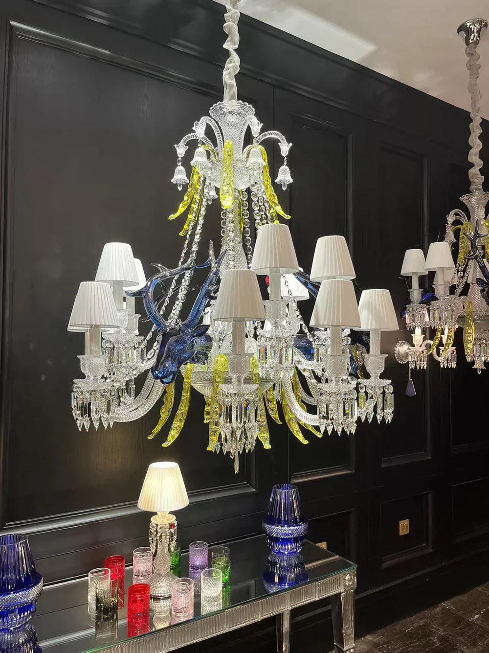Maria Classic Colorful Candle Branch Blue Deer Crystal Chandelier for Living Room/Dining Room