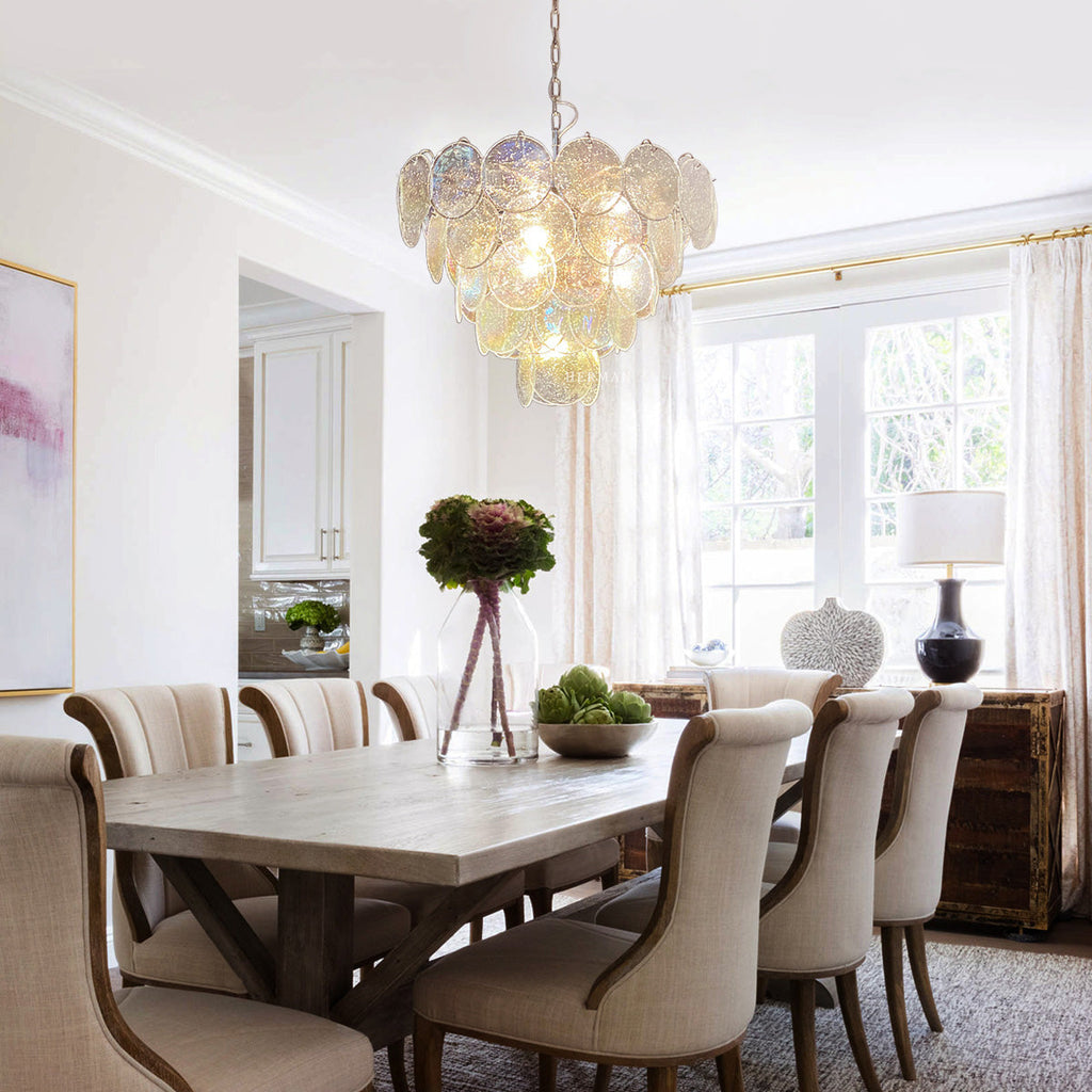 Murano Glass Iridescent Disks Chandelier