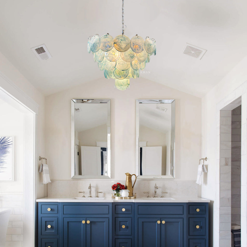 Murano Glass Blue Disks Chandelier