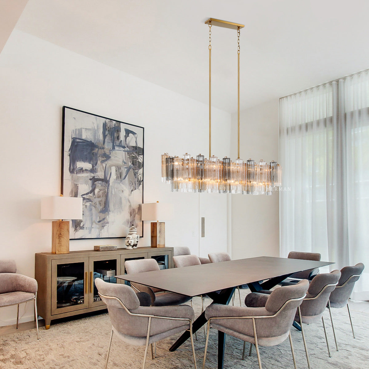 Modern Addis Murano Glass Linear Chandelier 51" - CasaraHouse