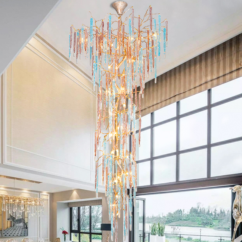 Dora Raindrop Colorful Crystal Staircase Chandelier