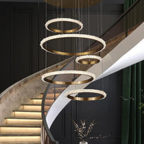Staircase Quartz Modern Crystal Ring Chandelier