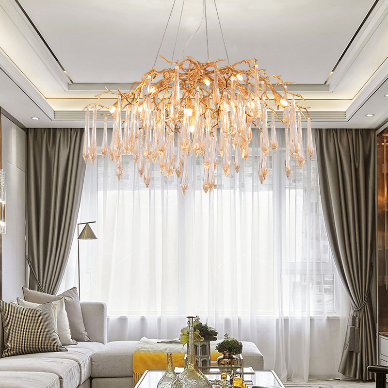 Iris Raindrop Brass Branch Round Crystal Chandelier 25'' 35'' 41''D Main image