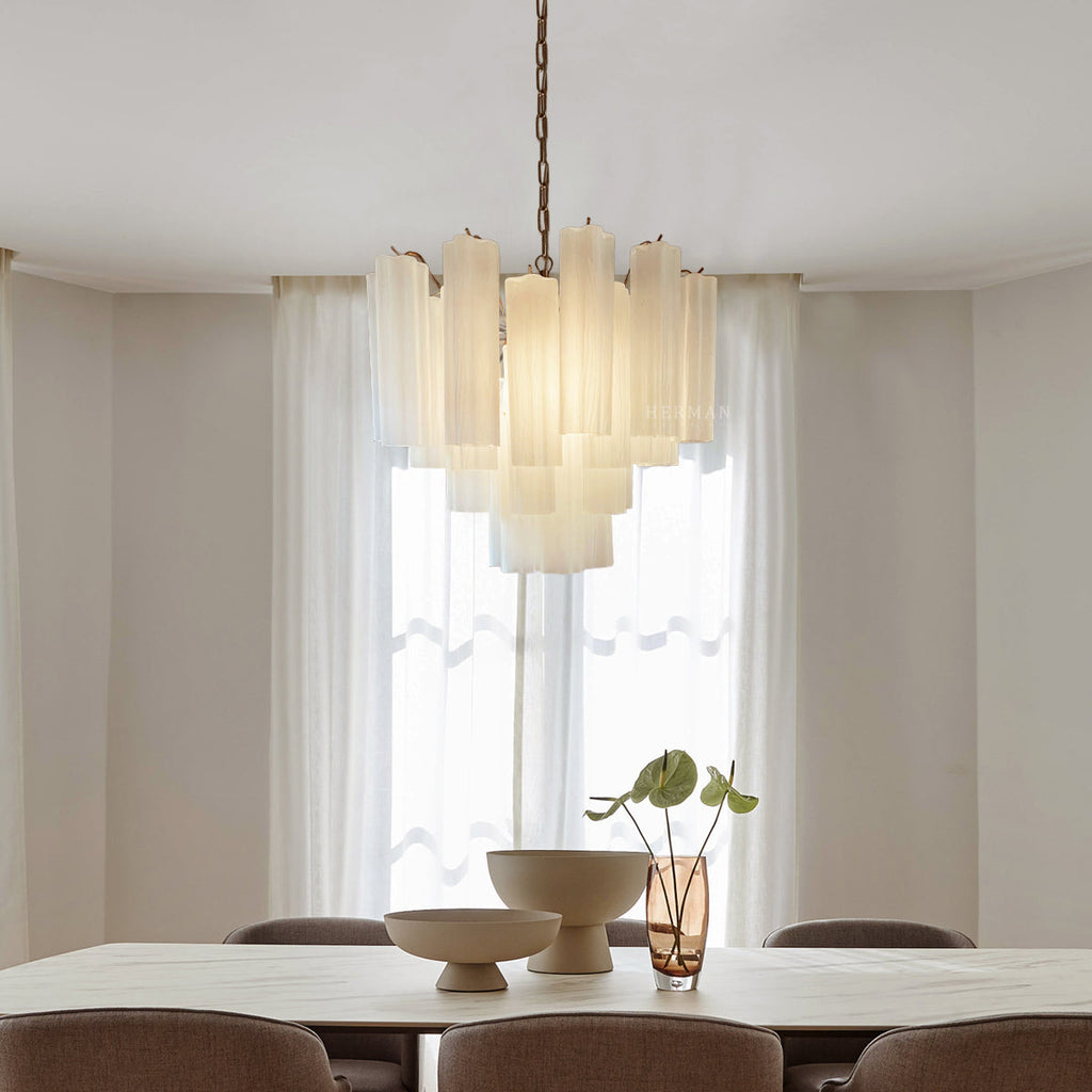 Murano Glass Matte White Chandelier – 36 Tubes