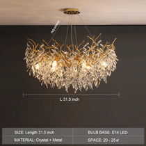 French Branch Elegant Crystal Leaves Chandelier