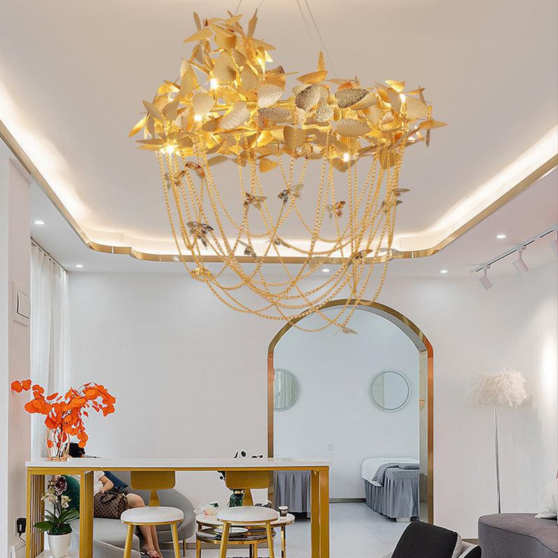 Della Modern Gold Leaf Living Room Chandelier