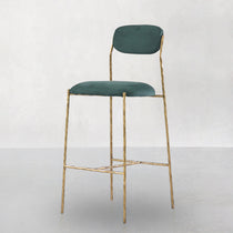 Hand-Forged Metal Green Fabric Bar Stool