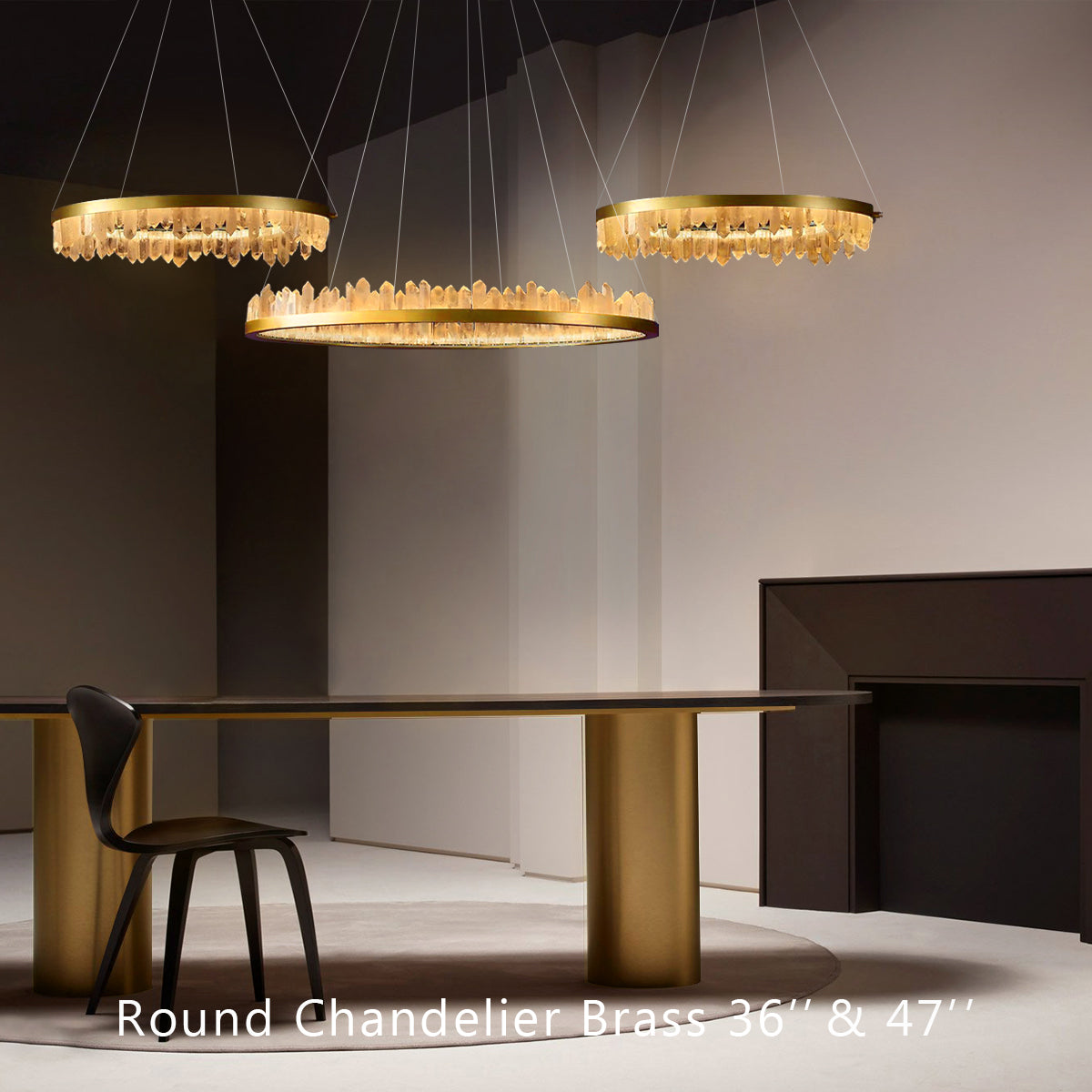 Cervine Quartz Stone Round Chandelier 36"