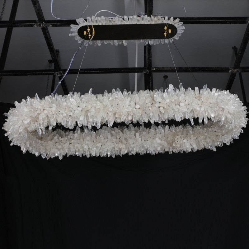 Cervine Quartz Stone Oval Clear Geode Quartz Crystal Chandelier 47"