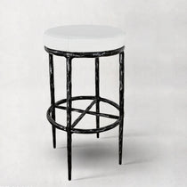 Hand-Forged Metal Backless Fabric Swivel Stool