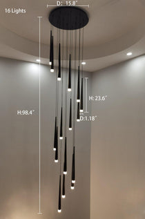 Minimalism Foyer Staircase Chandelier Ceiling Pendant Lighting Fixture For Living Room Entryway In Gold/ Black Finish