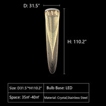 Extra Large Affordable Luxury Tiered Tassel Watefall Crystal Chandelier for Spiral Staircase/Villa/Hotel Lobby/Foyer
