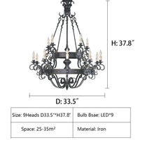 Vintage Iron Simple Candle Art Chandelier for Living Room / Villa / Stairs