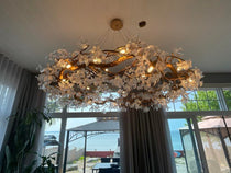Modern Petal Crystal Round Brass Branch Chandelier For Living Room