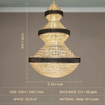 Modern Black Iron Crystal Chandelier For Foyer Staircase Luxurious Design Ceiling Light Fixture
