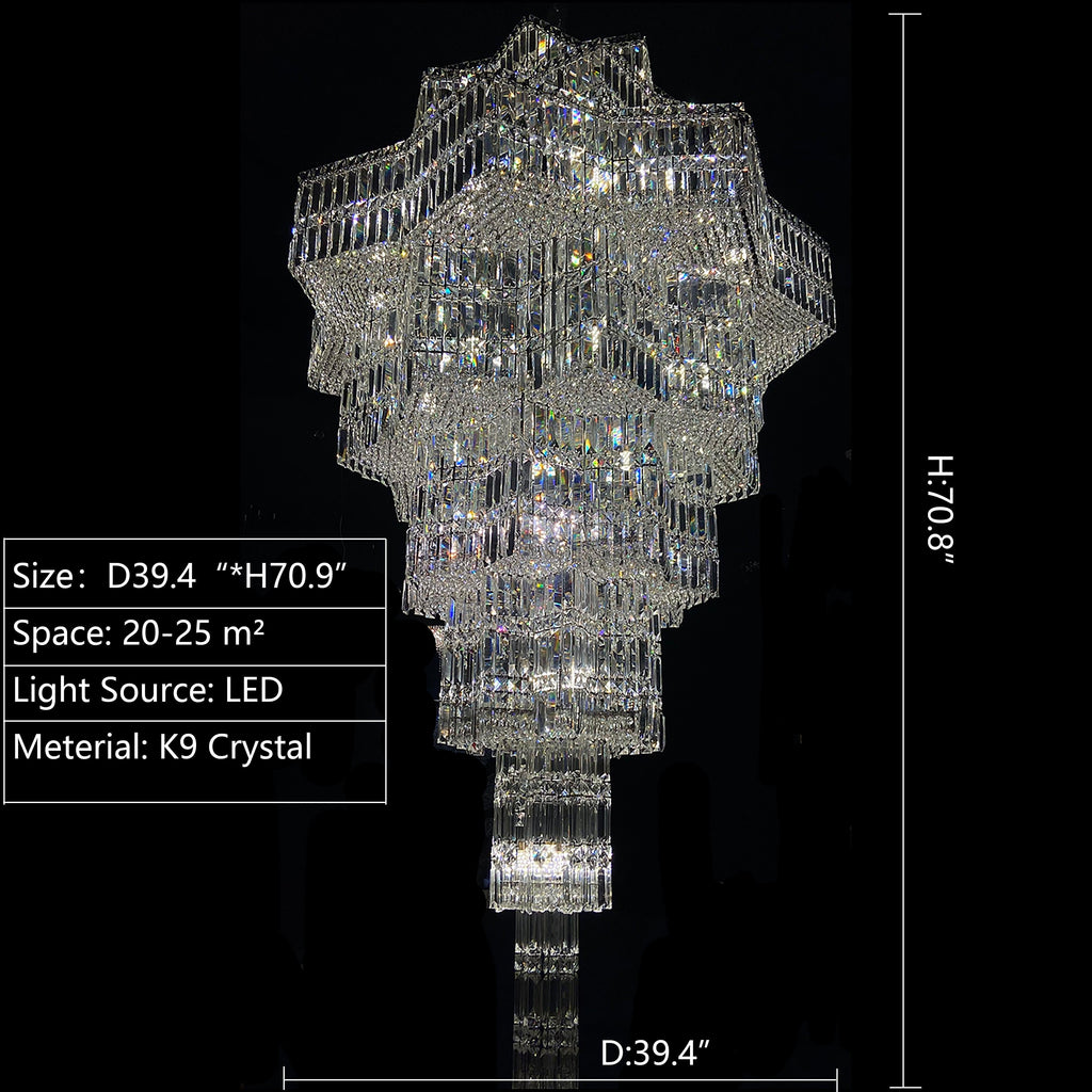 Luxury Plaza Multi-Tier Crystal Chandelier for High Ceilings/Hotel Hall / 2 Story Foyer