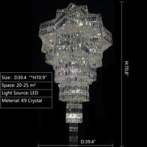 Luxury Plaza Multi-Tier Crystal Chandelier for High Ceilings/Hotel Hall / 2 Story Foyer