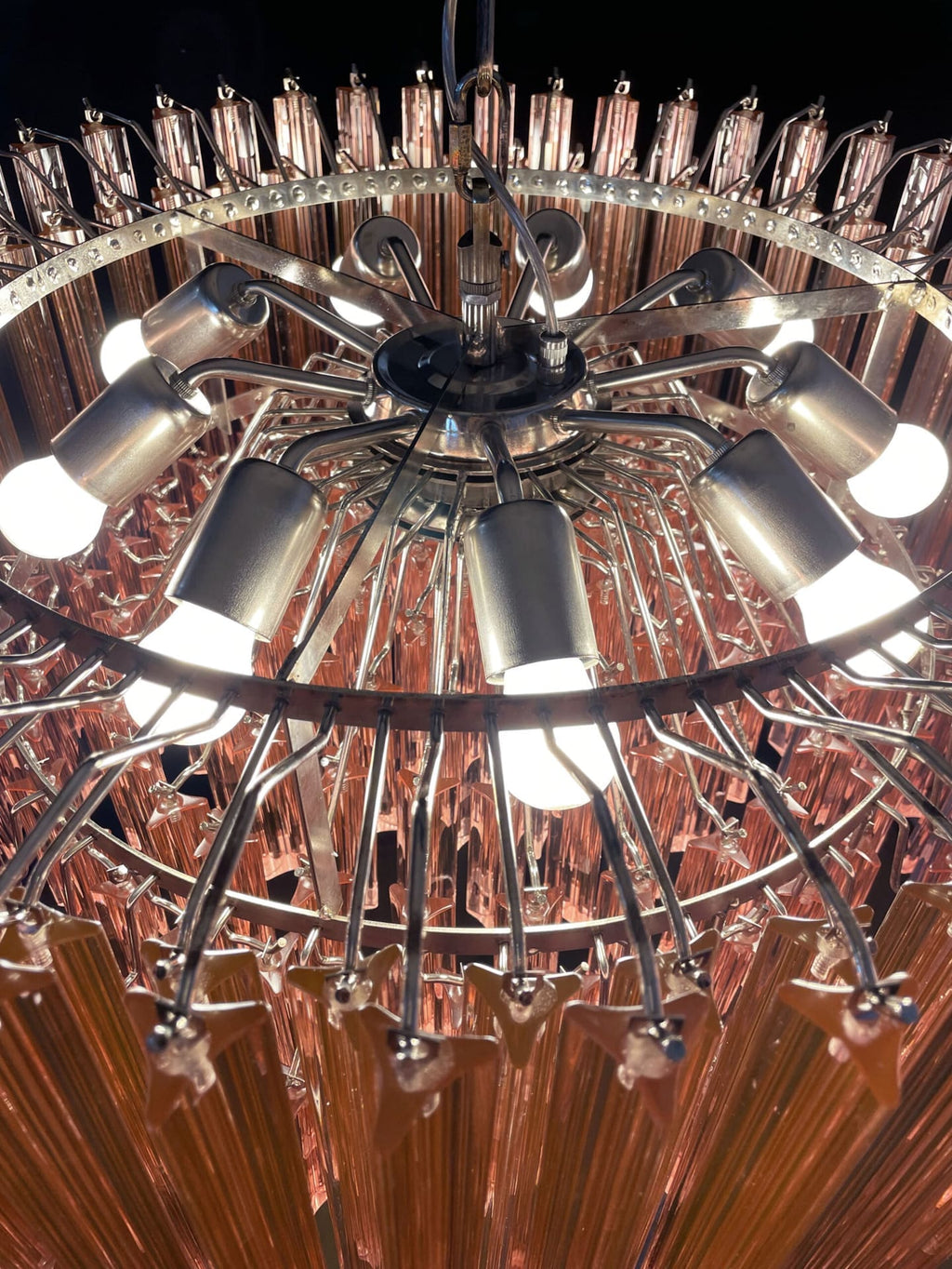 Murano Glass Chandelier – Triedri Round – 265 prisms – Pink