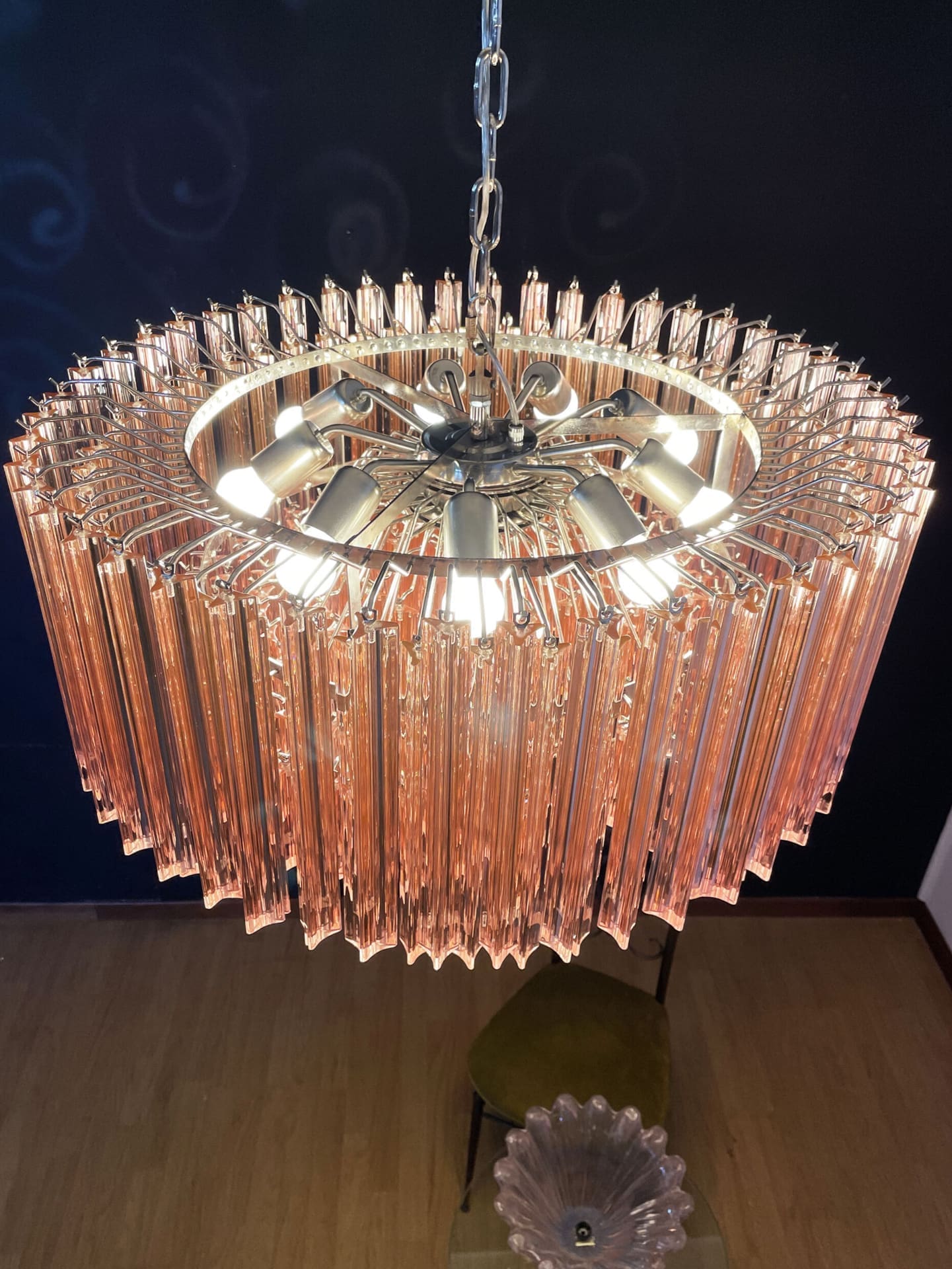 Murano Glass Chandelier – Triedri Round – 265 prisms – Pink