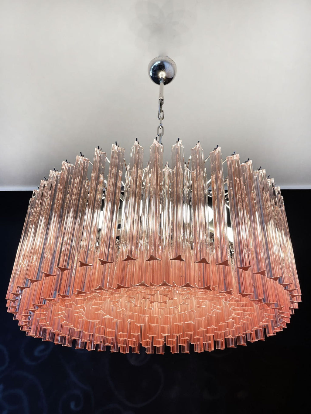 Murano Glass Chandelier – Triedri Round – 265 prisms – Pink