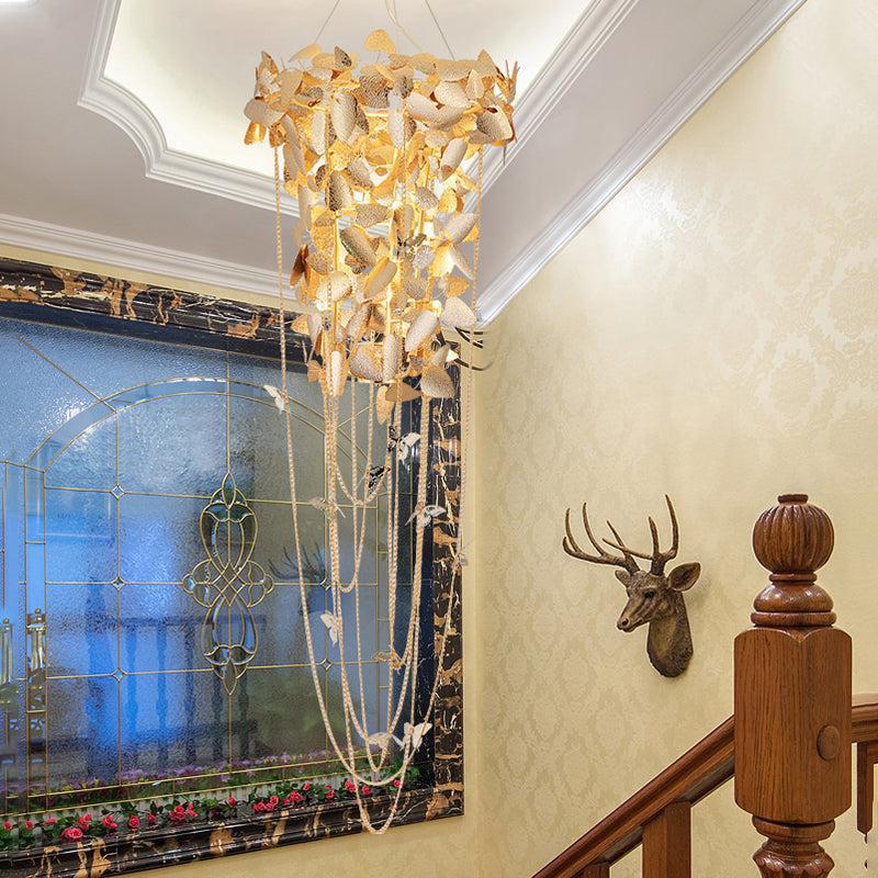 Della Modern Gold Leaf Staircase Chandelier