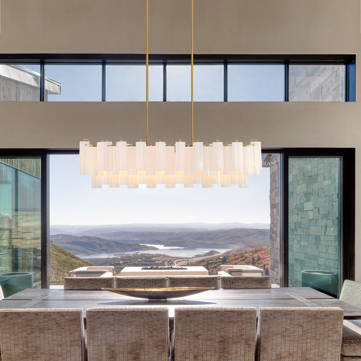 Modern Addis Murano Glass Linear Chandelier 51" - CasaraHouse