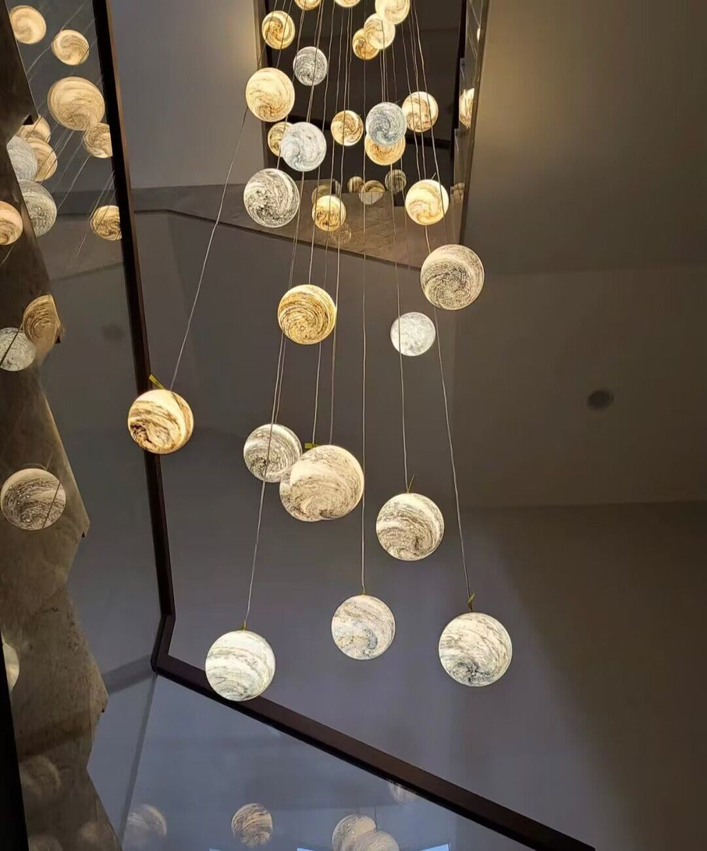Nordic Planet Creative Long Ball Pendant Chandelier Staircase Foyer