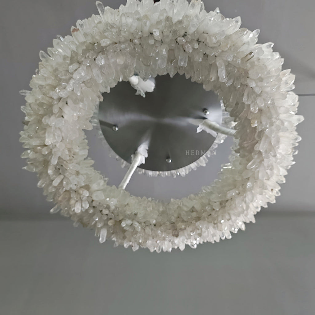 Cervine Quartz Stone Round Clear Geode Quartz Crystal Ring Chandelier