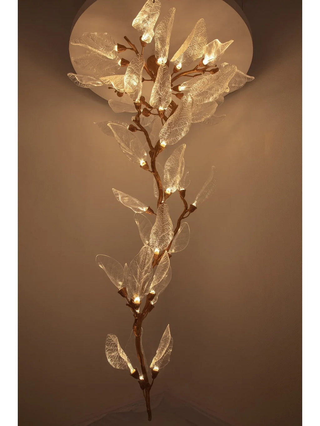 Artistic Bionic Resin Leaves Branch Chandelier