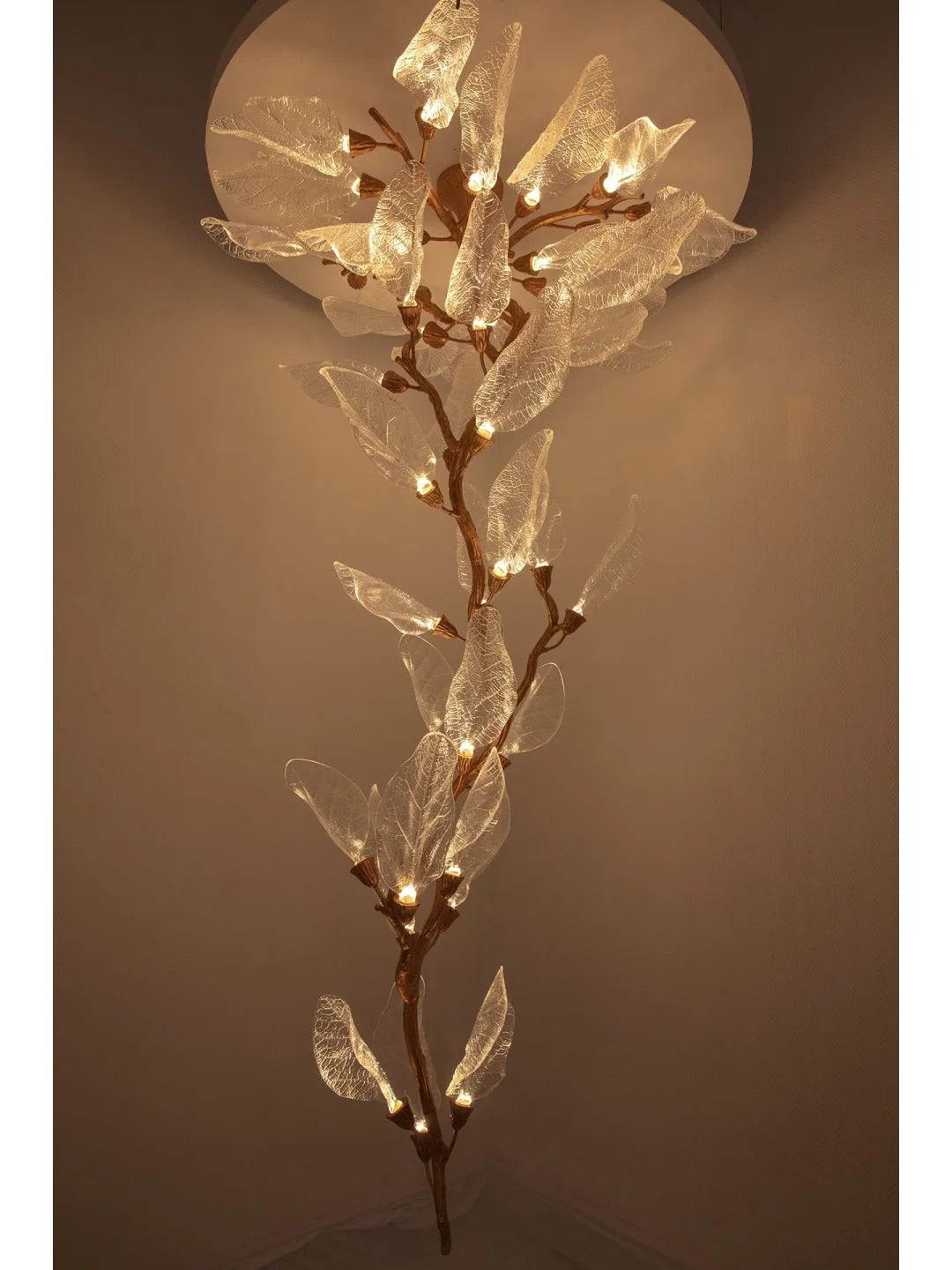 Artistic Bionic Resin Leaves Branch Chandelier