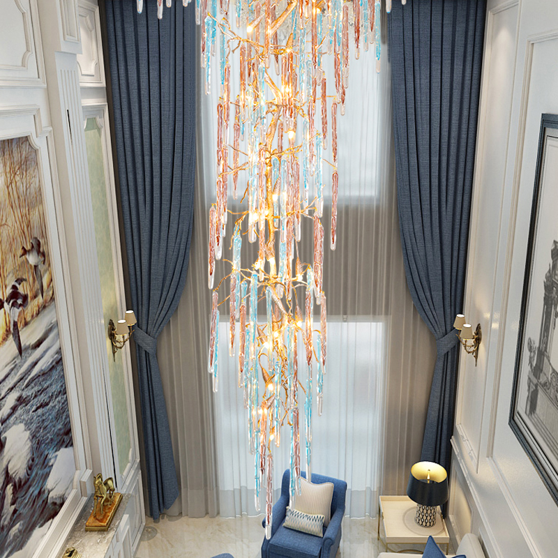 Dora Raindrop Colorful Crystal Staircase Chandelier