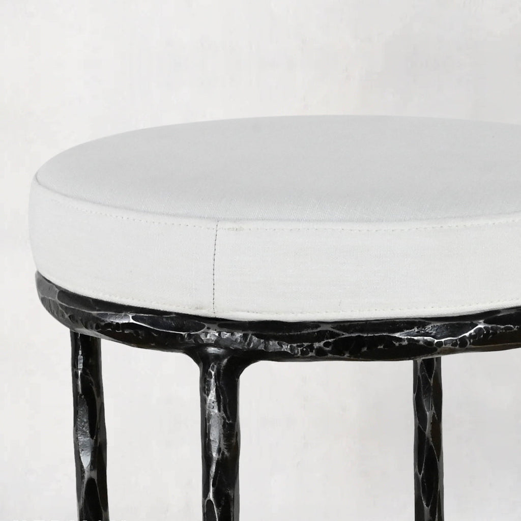 Hand-Forged Metal Backless Fabric Swivel Stool
