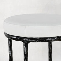 Hand-Forged Metal Backless Fabric Swivel Stool