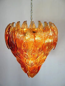 Murano Chandelier – 52 Felci glass leaves – Amber