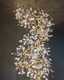 Twilight Branches Ceramic Ginkgo Leaf Large Chandelier 110'' 118'' 157''H