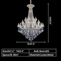 Extra Large French Candle Crystal Branch Chandelier for Foyer and Staircase