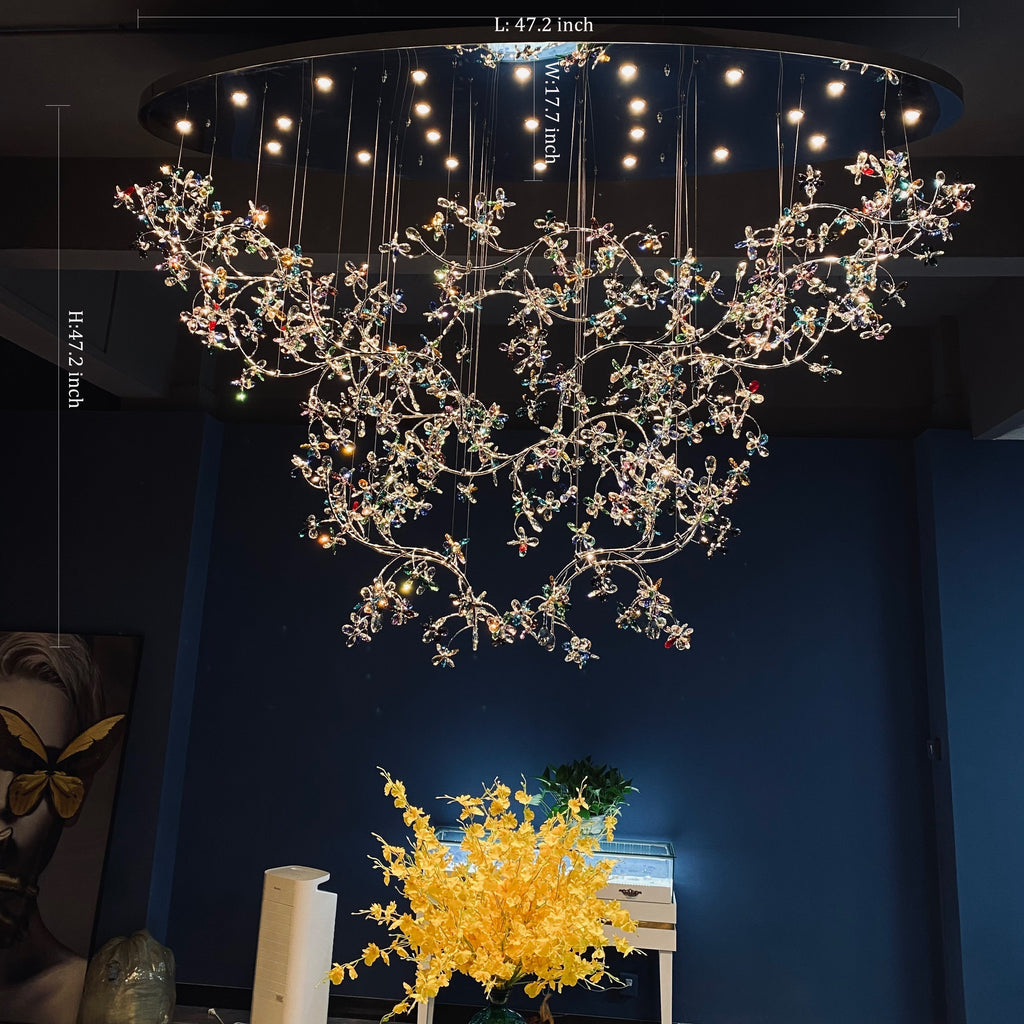 Large K9 Crystal Flower Branch Chandelier For Hotel Foyer Entryway