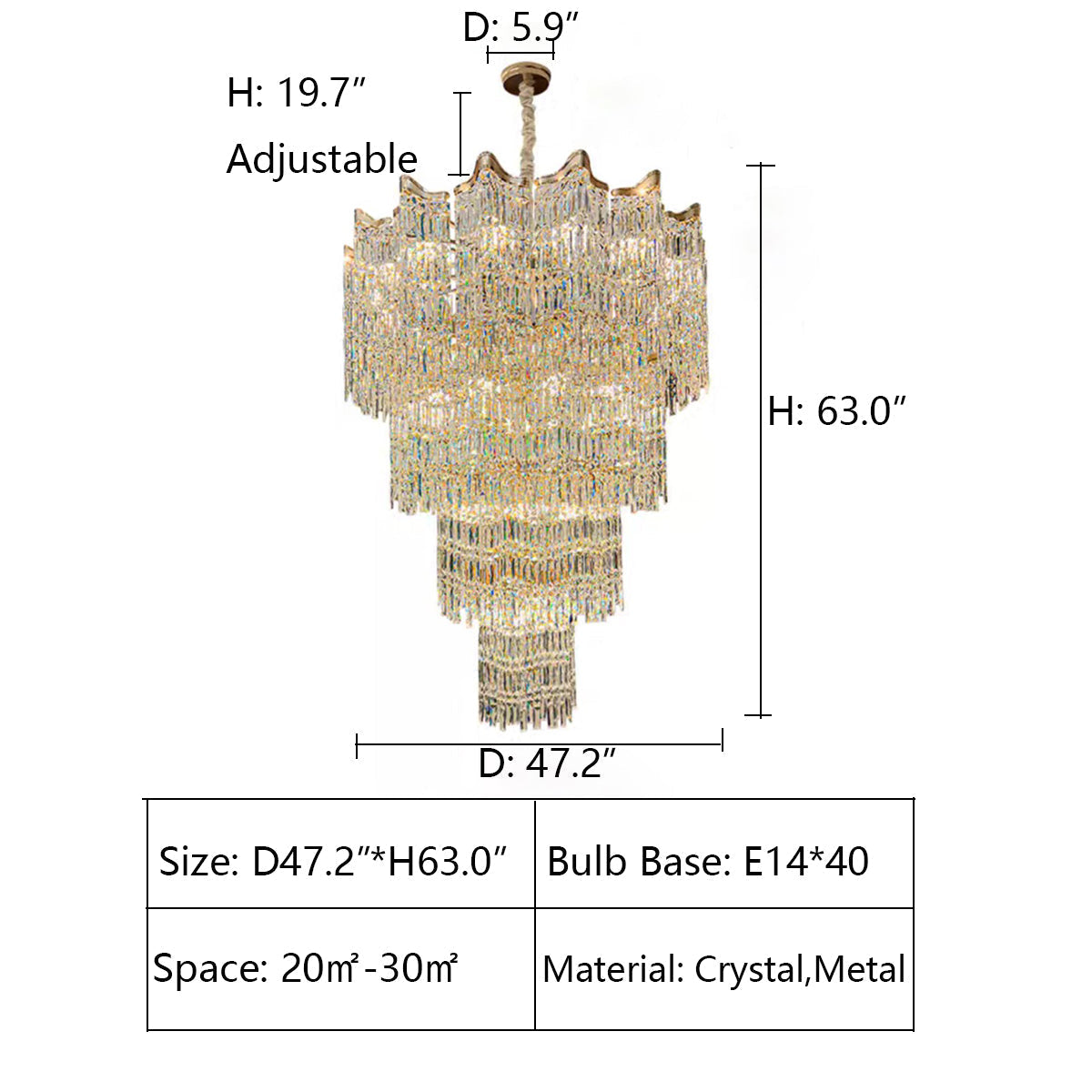 Extra Large Luxury Multi-tiered Crystal Chandelier in Gold Finish for Foyer/Staircase Secondary image