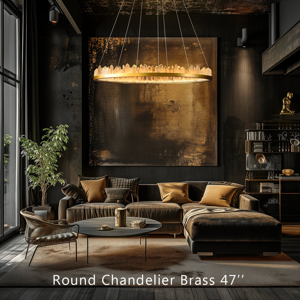 Cervine Quartz Stone Round Chandelier 36"